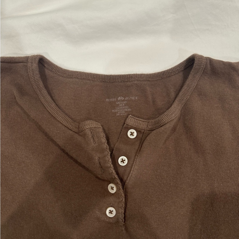 Brandy Melville Brown Cotton Long Sleeve Top with Buttons - Picture 4 of 4